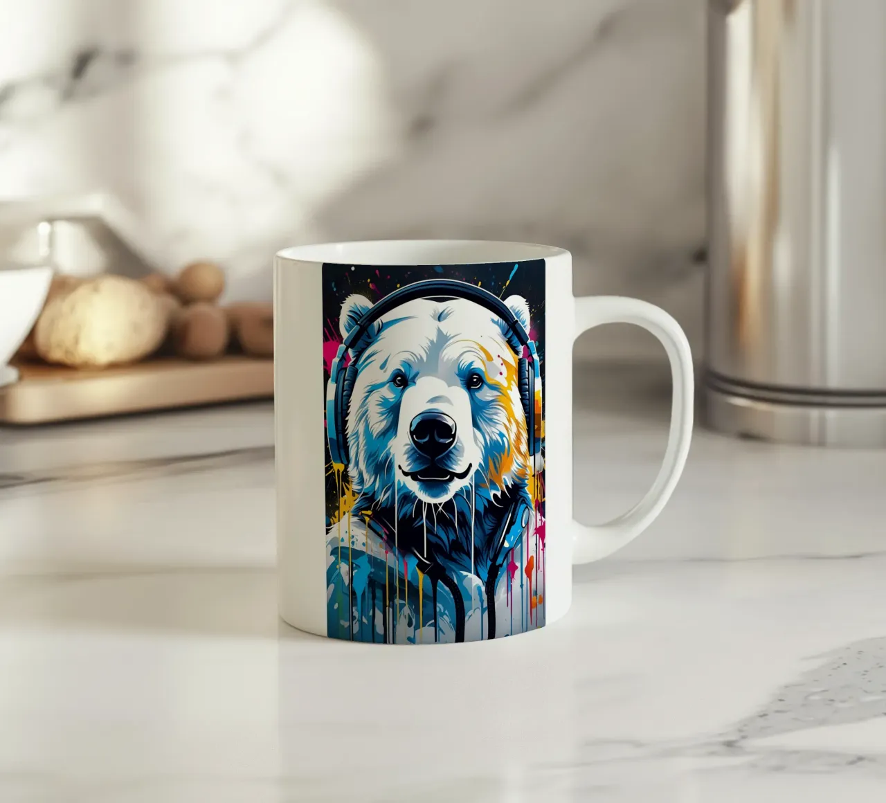 Orso polare in cuffia, graffiti tazza in ceramica da MakArena