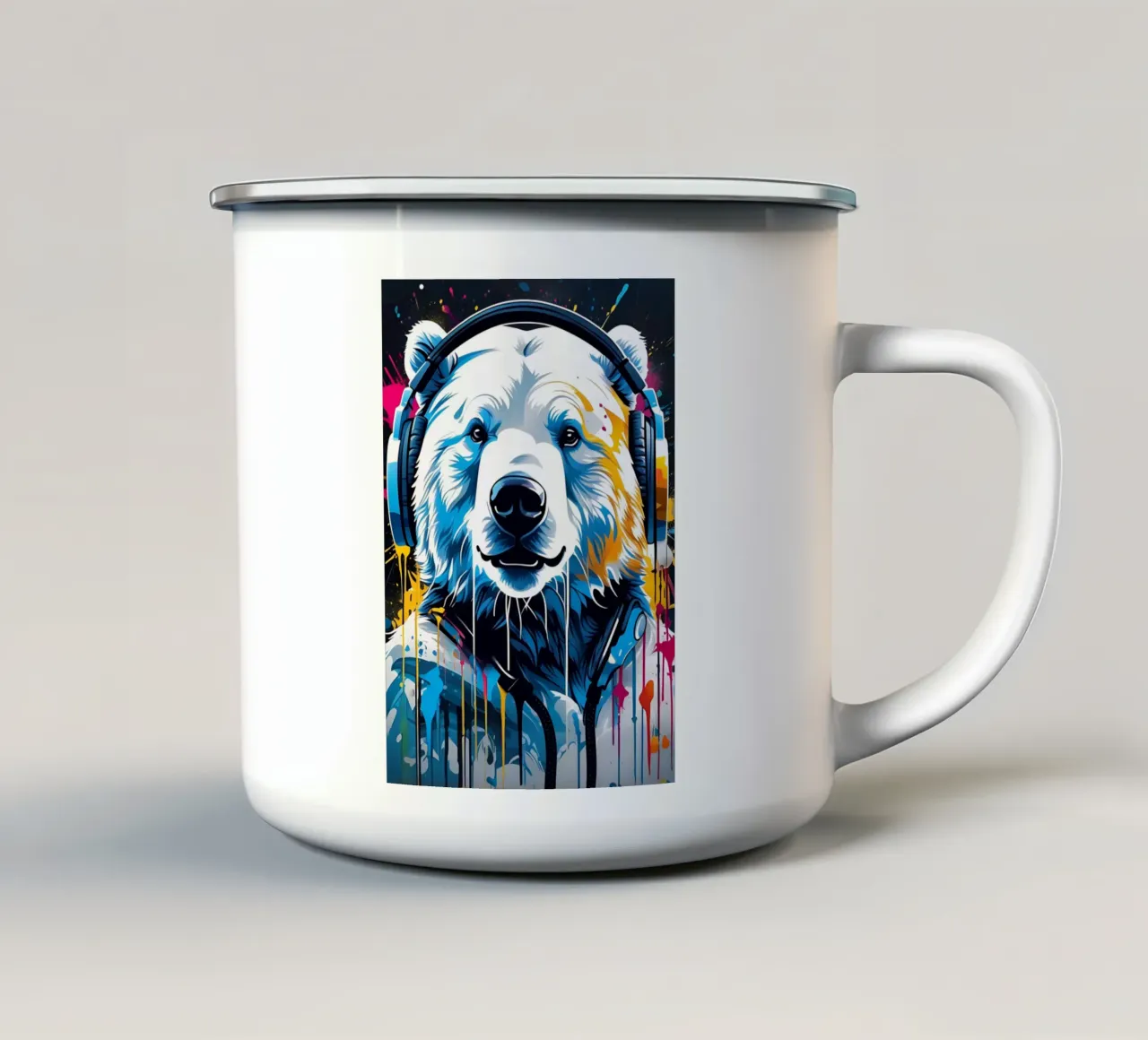 Orso polare in cuffia, graffiti tazza in smalto da MakArena