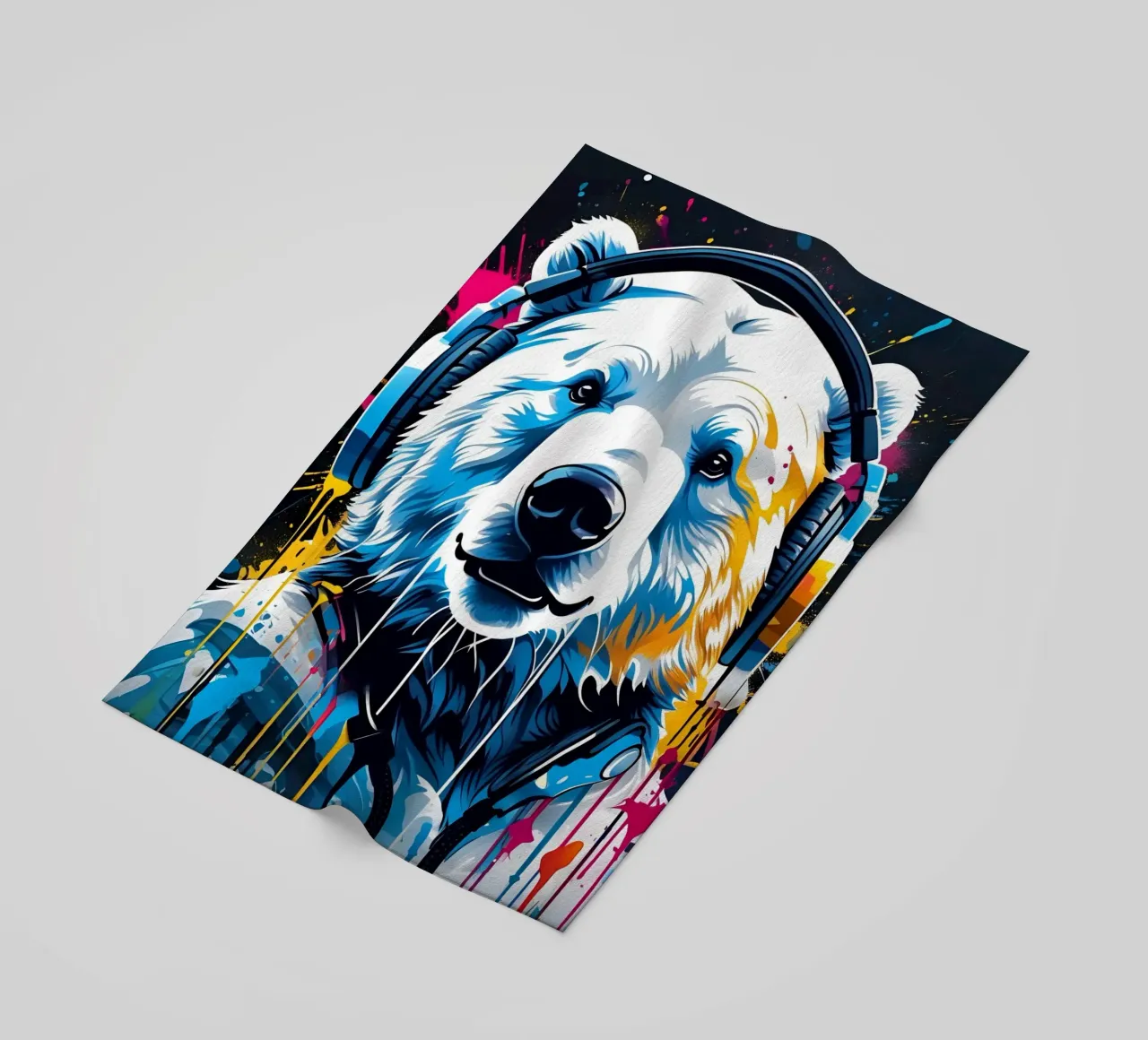 Orso polare in cuffia, graffiti telo mare da MakArena