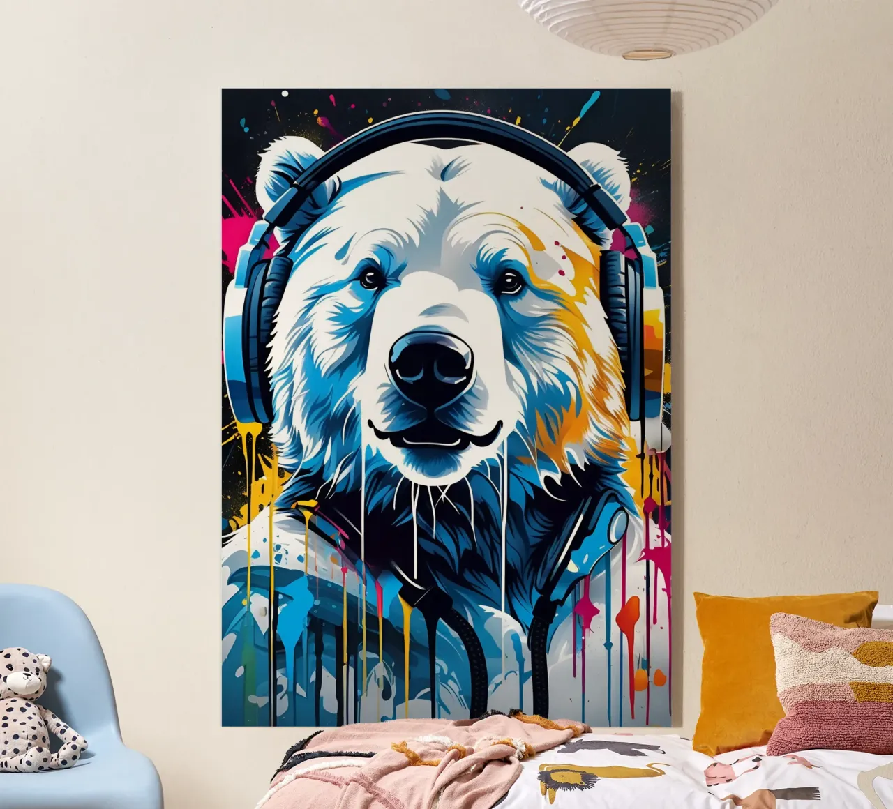 Orso polare in cuffia, graffiti plexiglass da MakArena