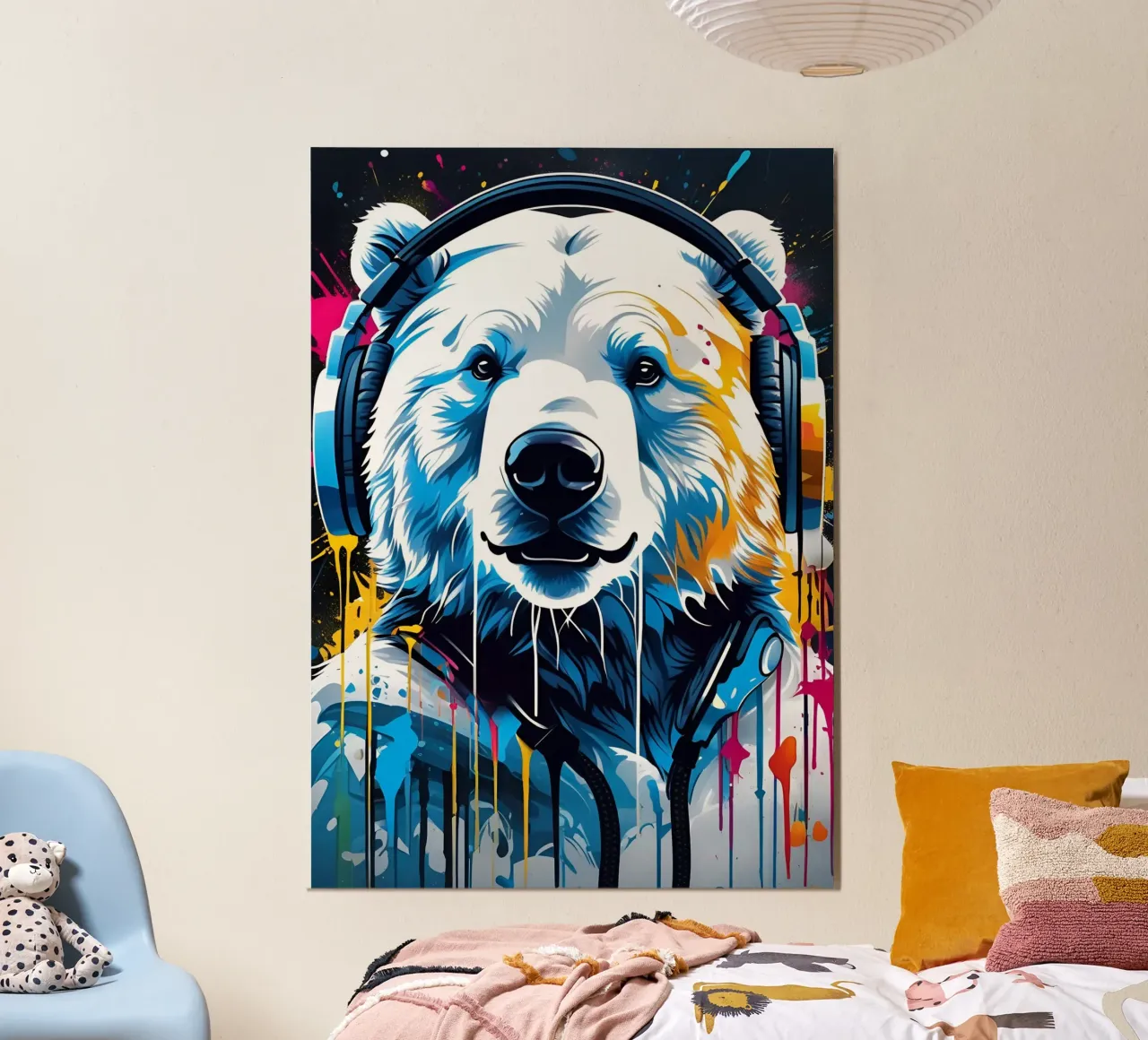 Orso polare in cuffia, graffiti alluminio dibond da MakArena