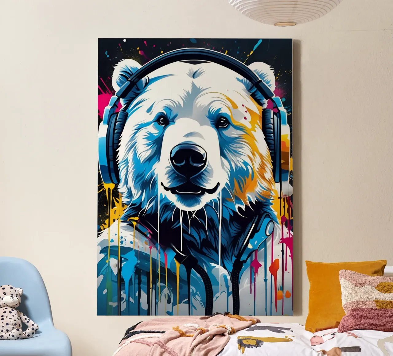 Orso polare in cuffia, graffiti tela con Cornice a cassetta da MakArena