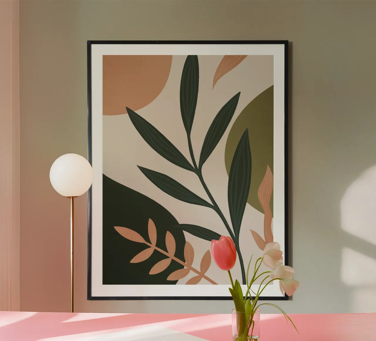 Boho Foglie Natura Minimalista Moderno poster con telaio in legno da Whole©