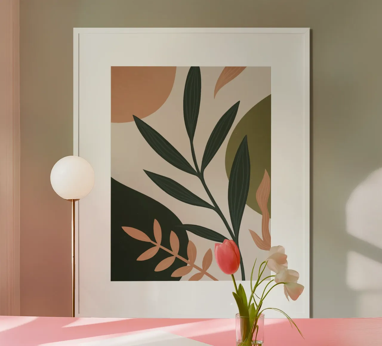 Boho Foglie Natura Minimalista Moderno poster con telaio in legno da Whole©