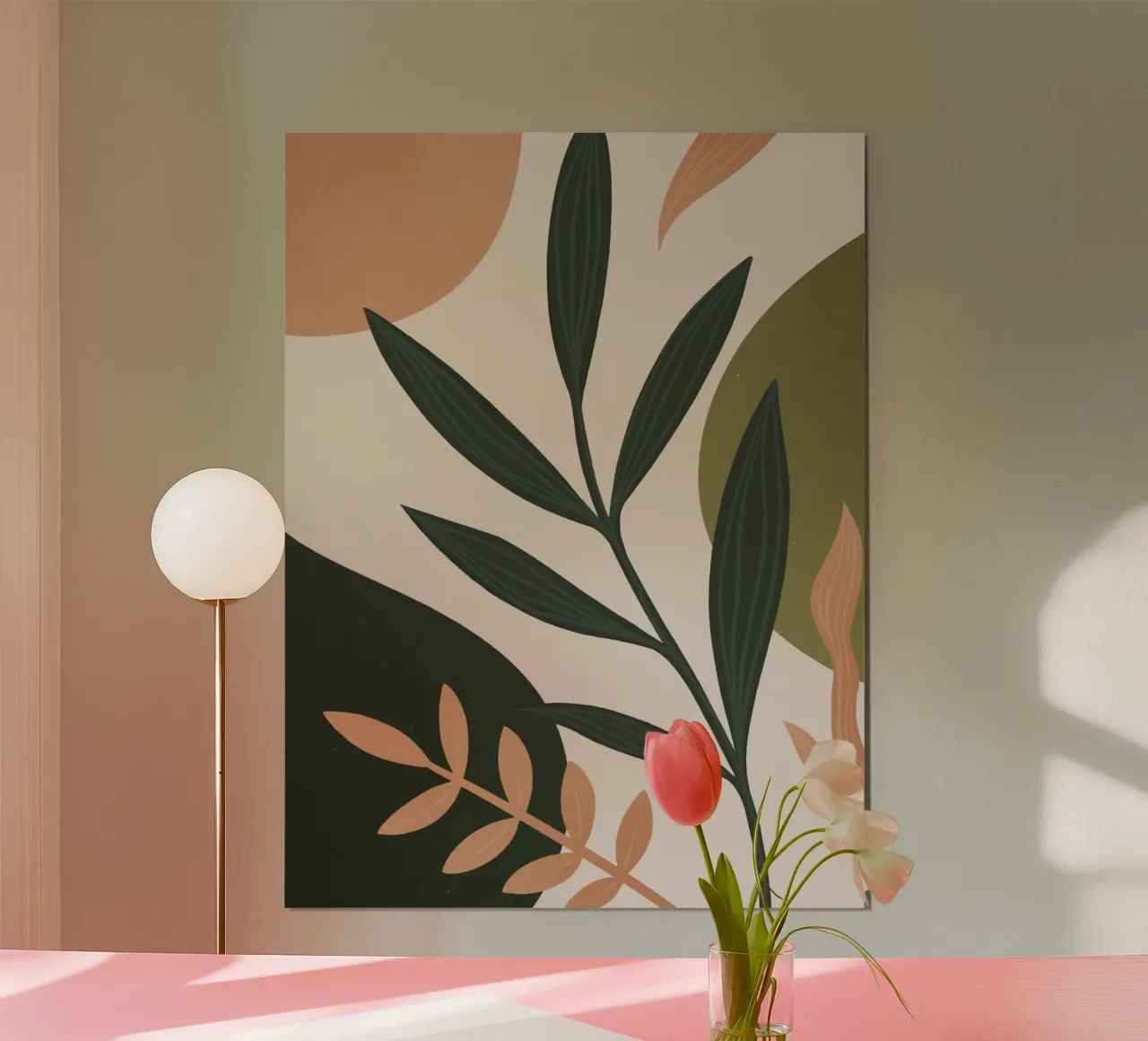 Boho Foglie Natura Minimalista Moderno poster con telaio in legno da Whole©