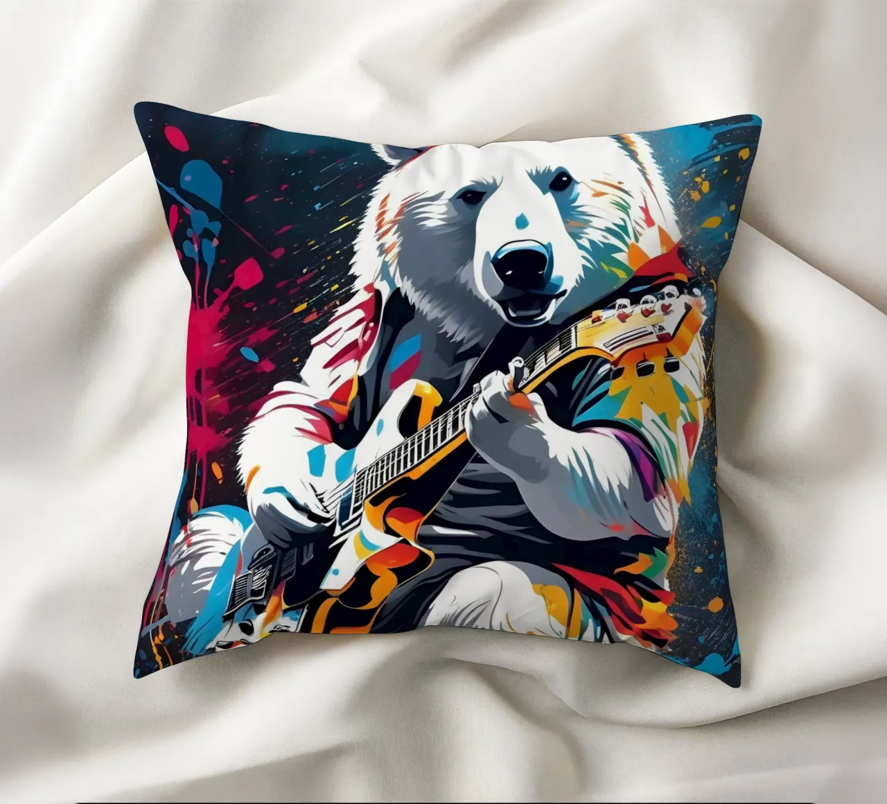 Orso polare che suona la chitarra, graffiti cuscino da MakArena