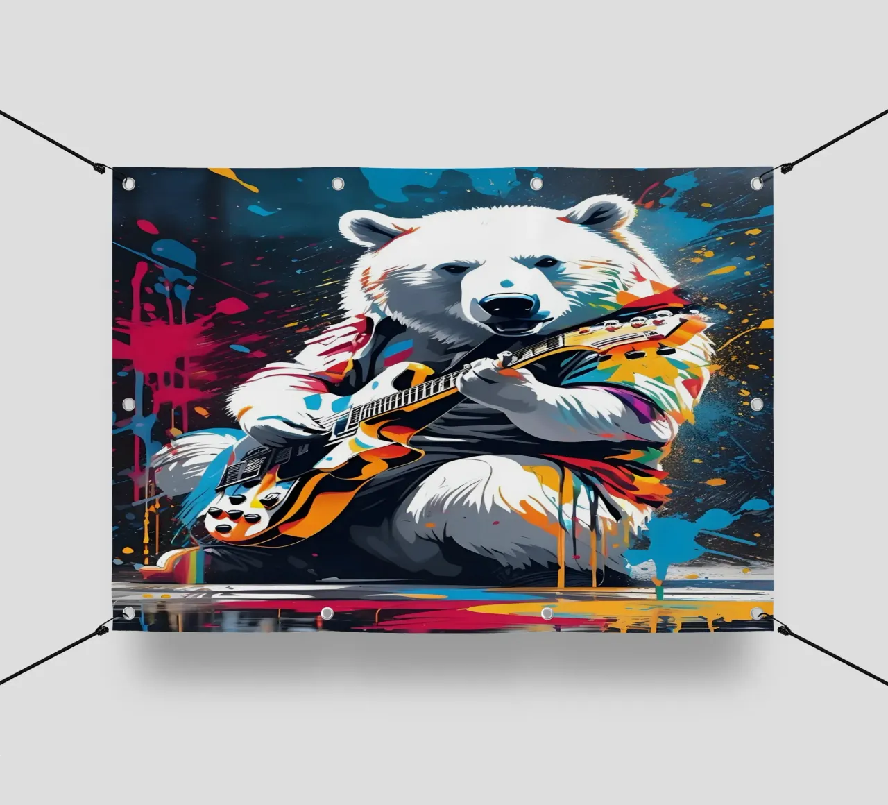 Orso polare che suona la chitarra, graffiti telo in pvc da MakArena