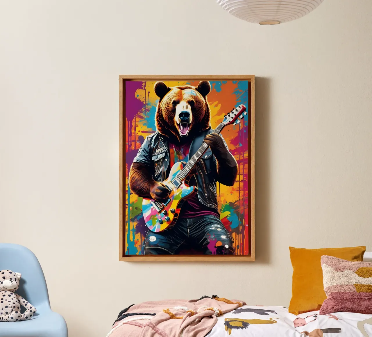 L'orso suona la chitarra, i graffiti tela con Cornice a cassetta da MakArena