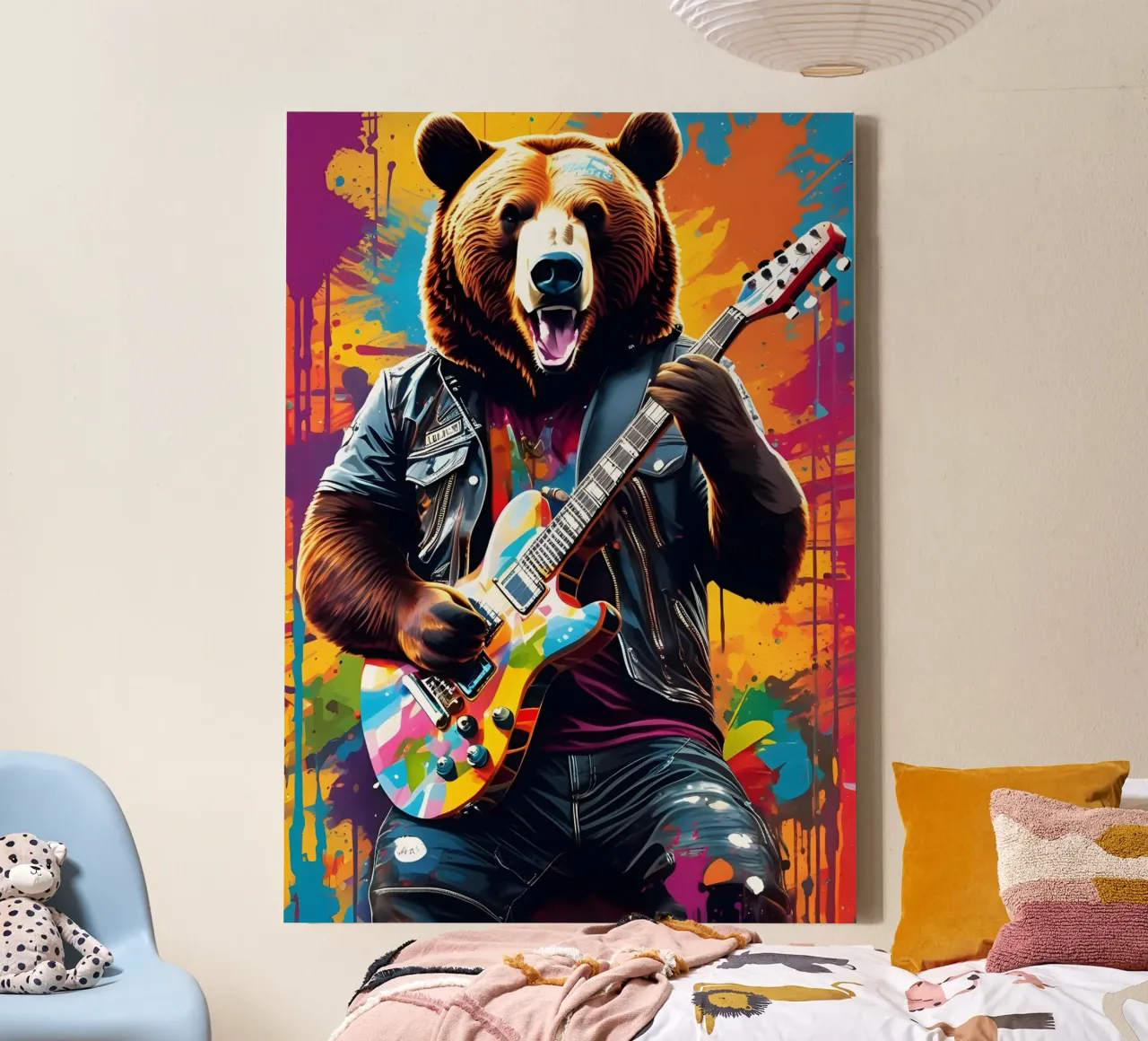 L'orso suona la chitarra, i graffiti tela con Cornice a cassetta da MakArena