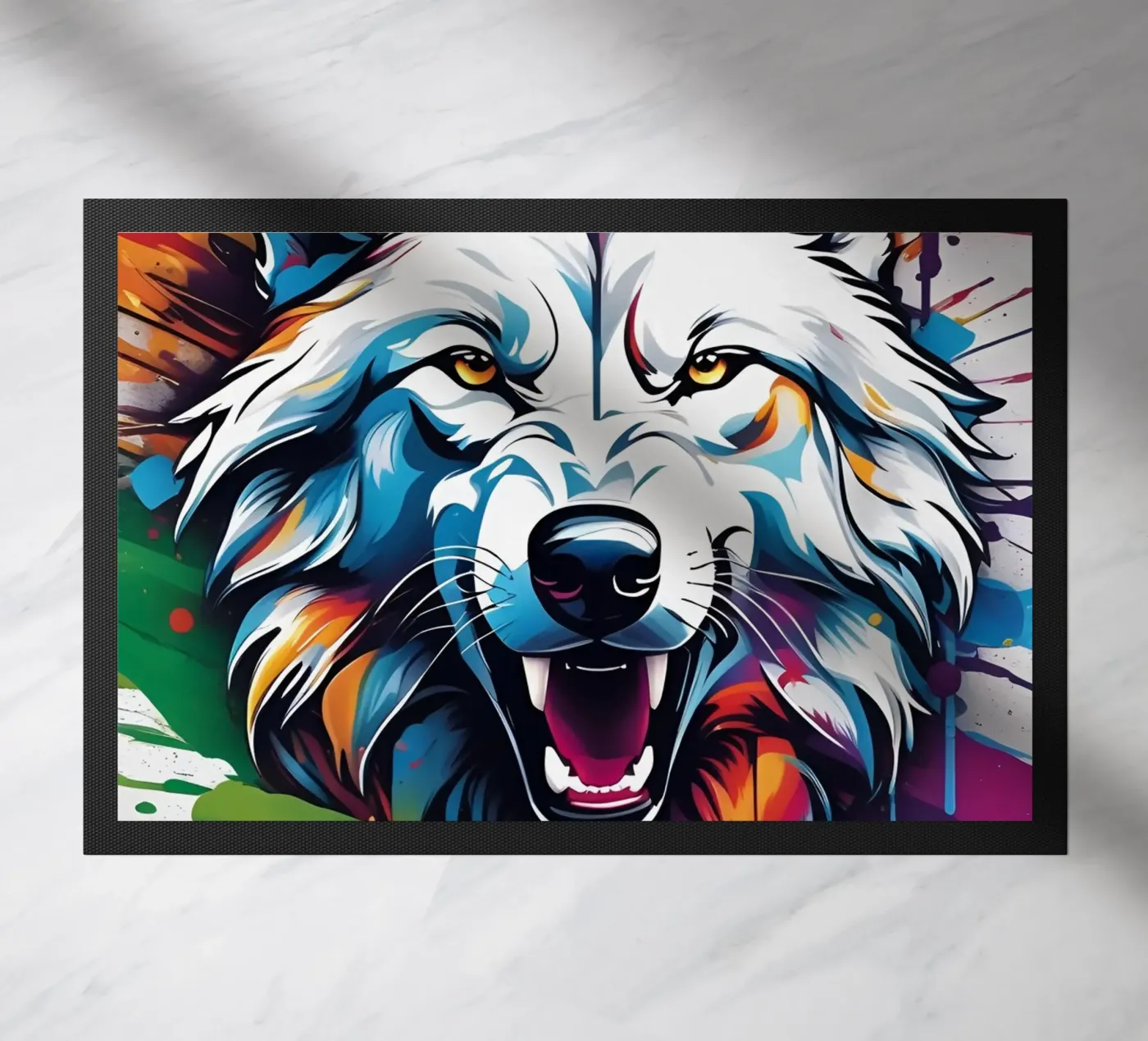 White wolf, graffiti doormat by MakArena