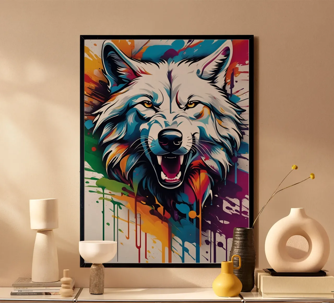 Lupo bianco, graffiti poster con telaio in legno da MakArena