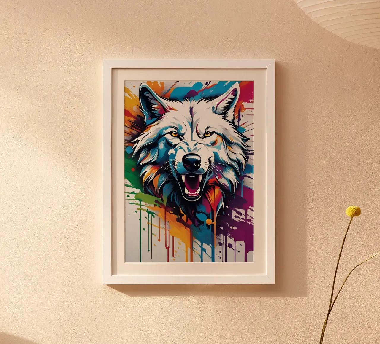 Lupo bianco, graffiti poster con telaio in legno da MakArena