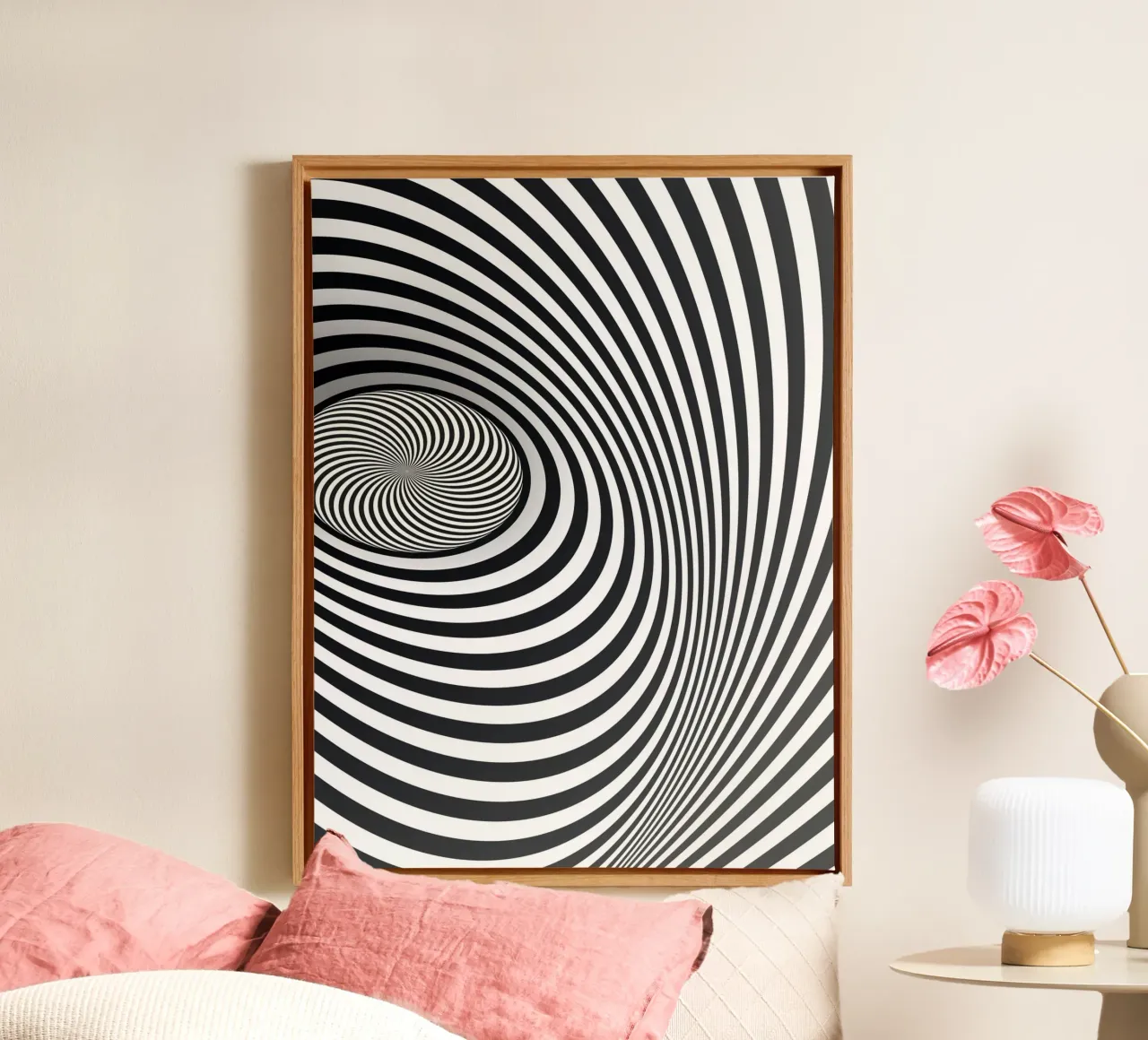 Illusione ottica moderna in bianco e nero tela con Cornice a cassetta da Whole©