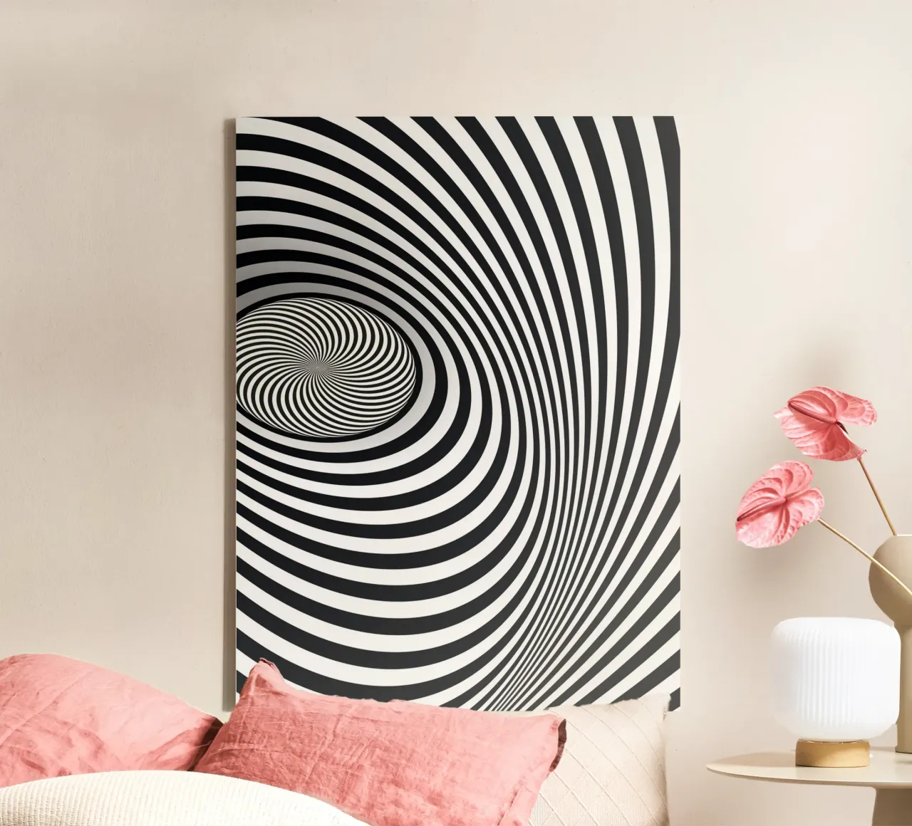 Illusione ottica moderna in bianco e nero tela con Cornice a cassetta da Whole©