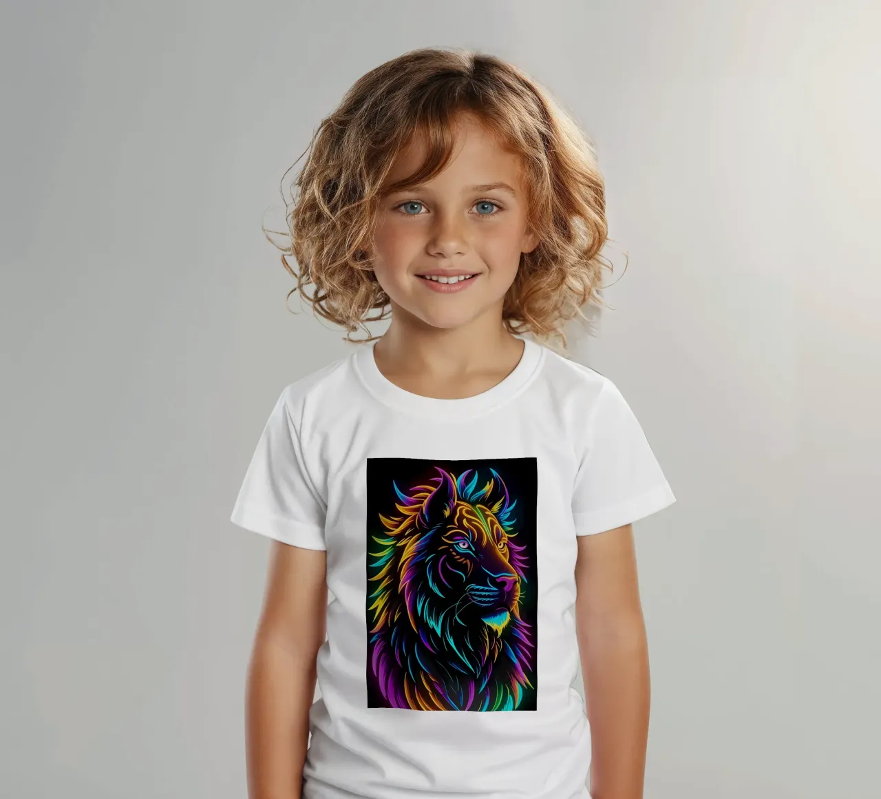Lion colored neon art kids t-shirt by MakArena