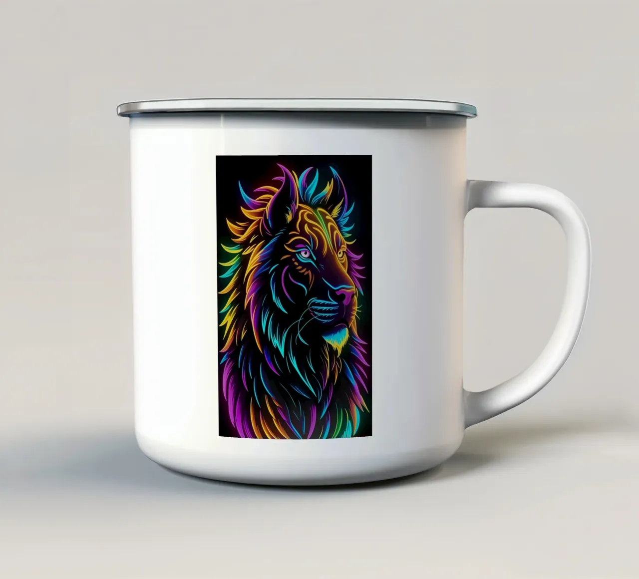 Arte al neon color leone tazza in smalto da MakArena