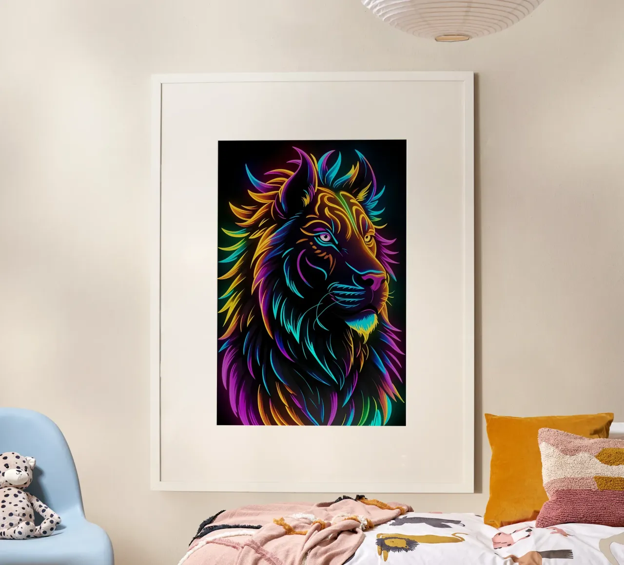 Néon coloré en forme de lion hahnemühle de MakArena