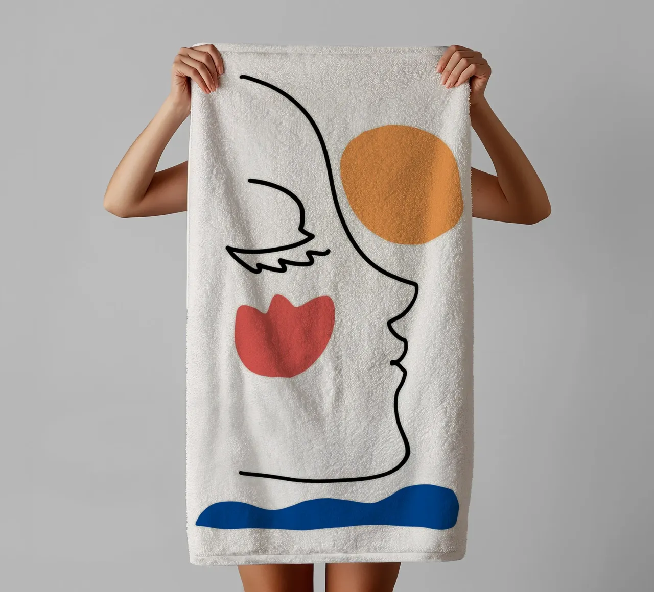 Portrait minimaliste en line art serviette de bain de Whole©