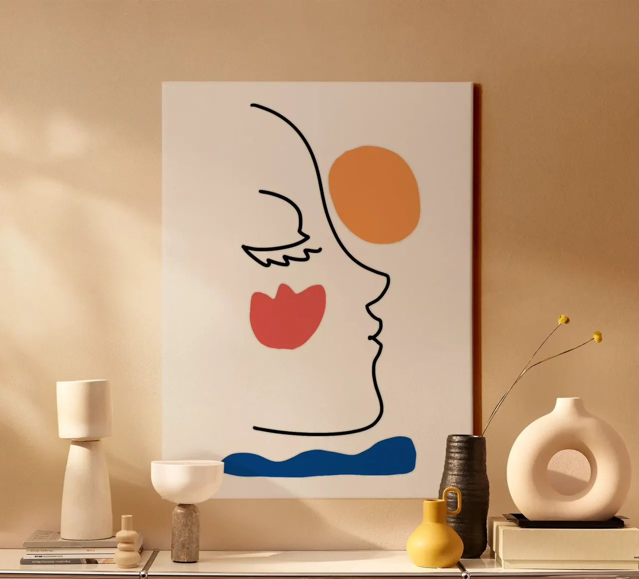 Ritratto minimalista di line art tela con Cornice a cassetta da Whole©