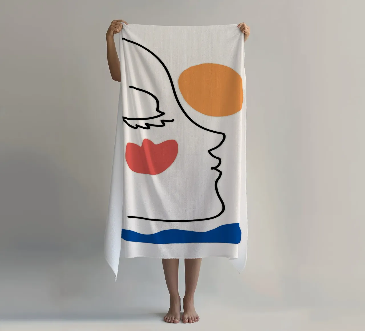 Portrait minimaliste en line art serviette de plage de Whole©