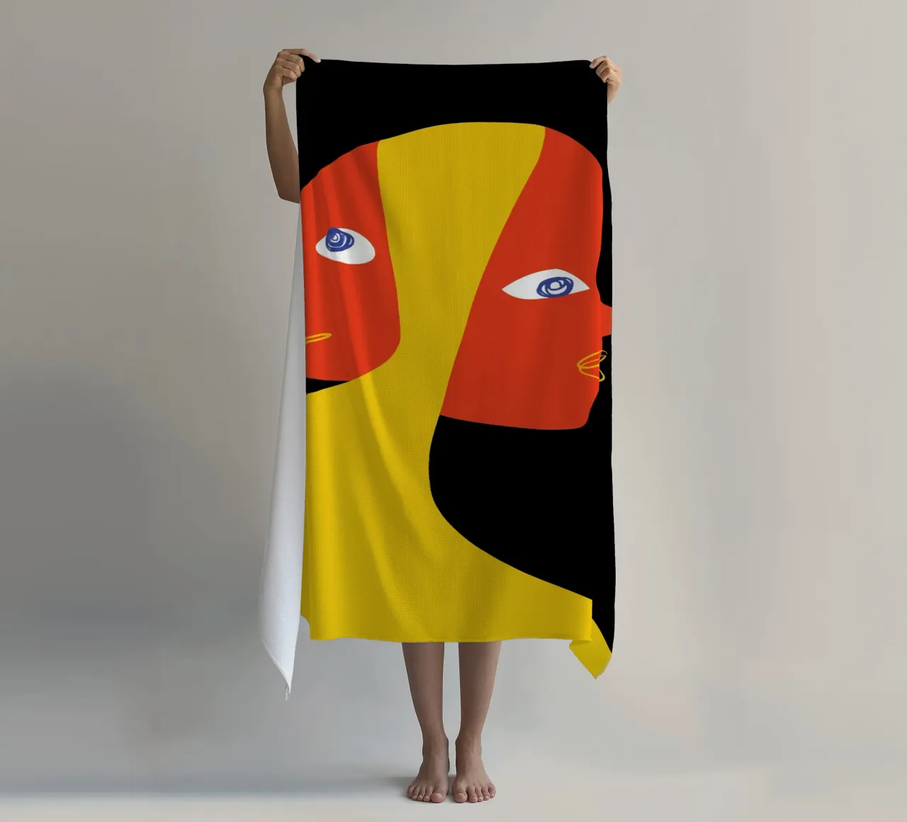 Abstract double portrait beach towel by Whole©