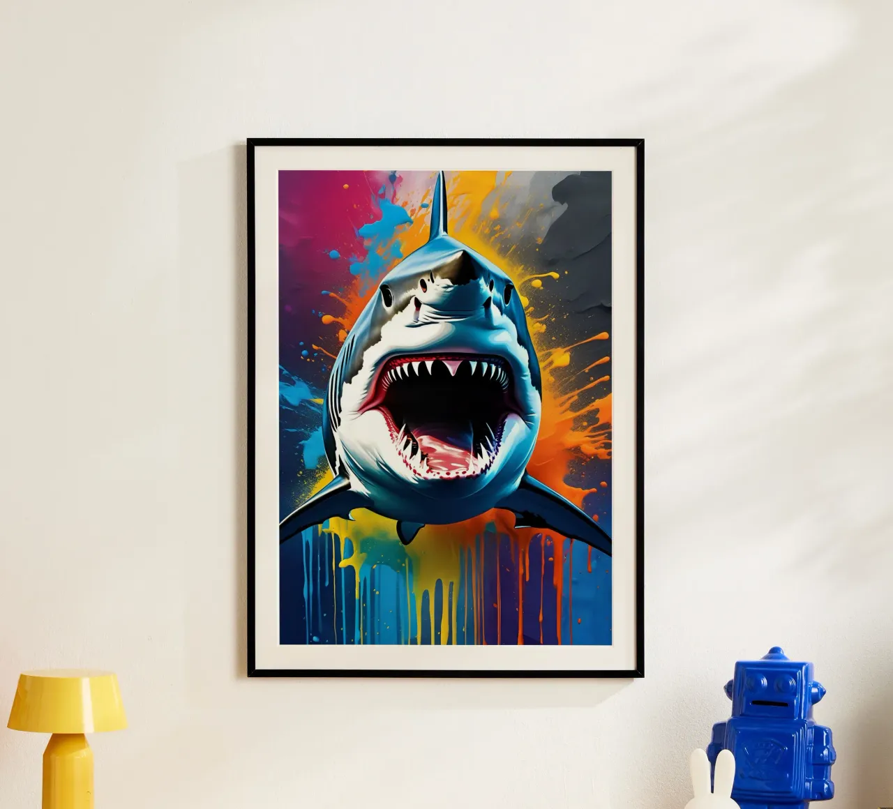 Shark graffiti art poster con telaio in legno da MakArena