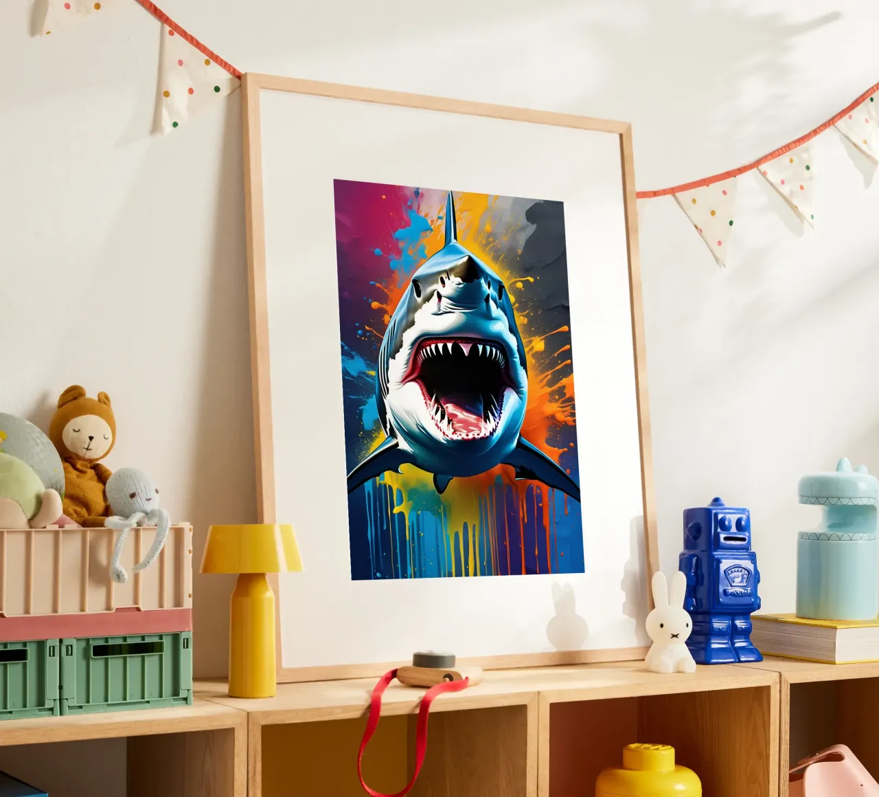 Shark graffiti art poster con telaio in legno da MakArena