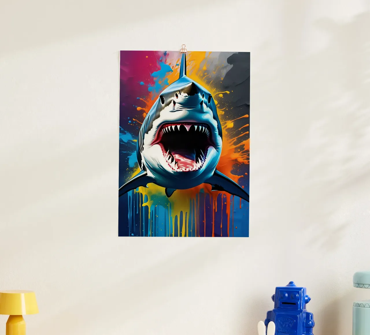 Shark graffiti art poster con telaio in legno da MakArena