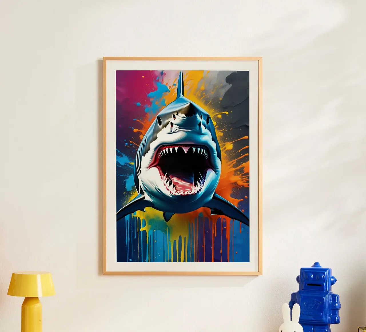 Shark graffiti art poster con telaio in legno da MakArena