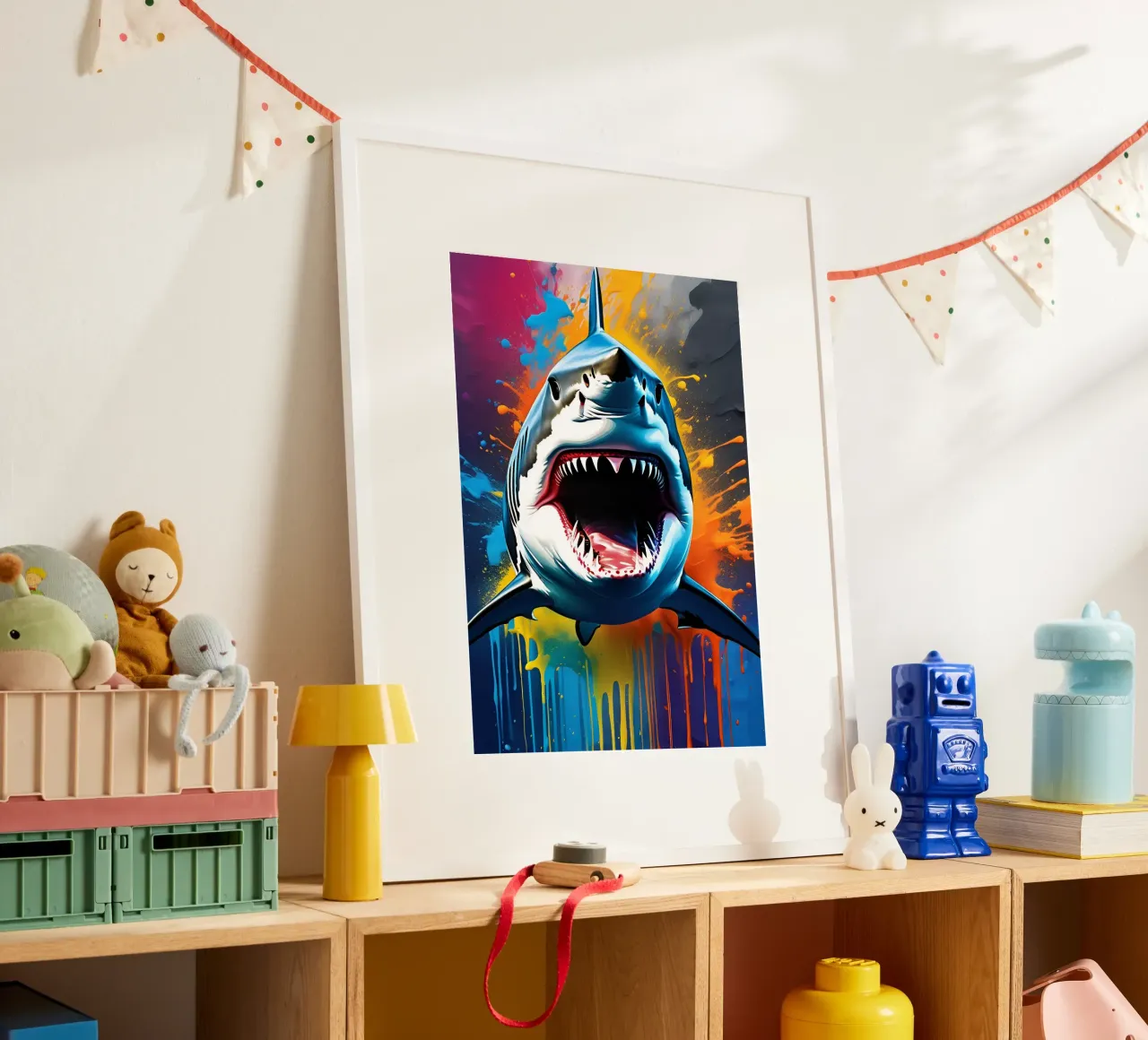 Shark graffiti art poster con telaio in legno da MakArena