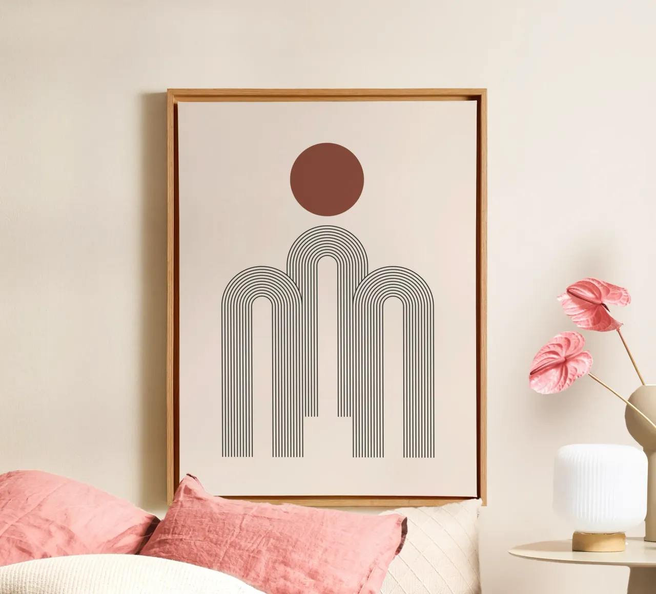 Geometrische bogen Minimalistisch canvas met Baklijst van Whole©