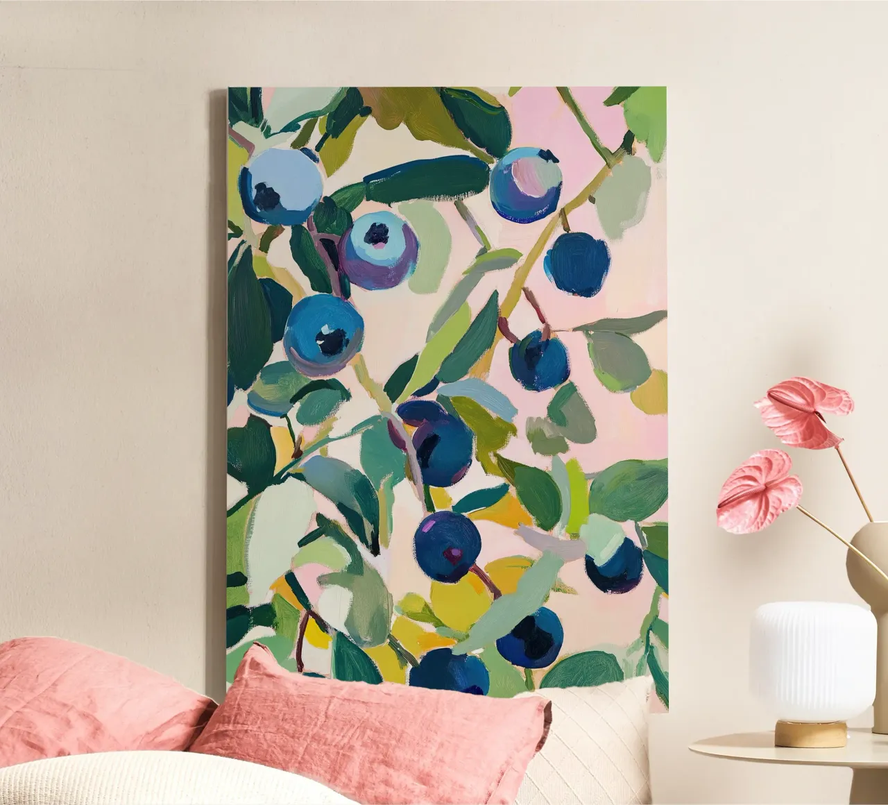 Blaubeeren Obstmalerei Botanik Fauvismus Leinwand mit Schattenfugenrahmen von Euphoria Theresa