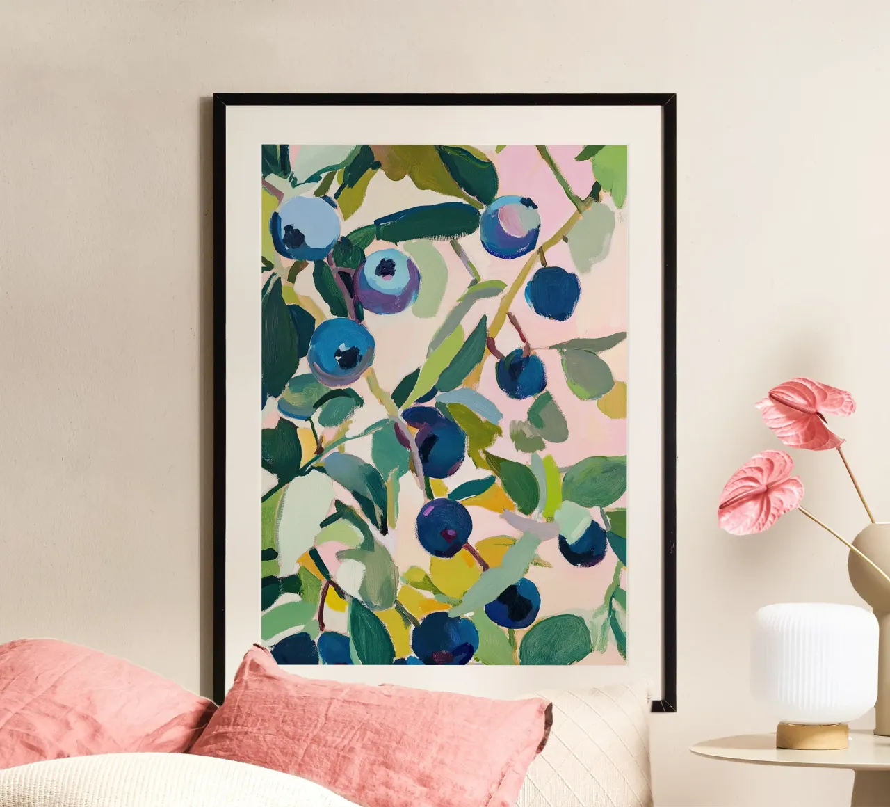 Blaubeeren Obstmalerei Botanik Fauvismus Poster von Euphoria Theresa