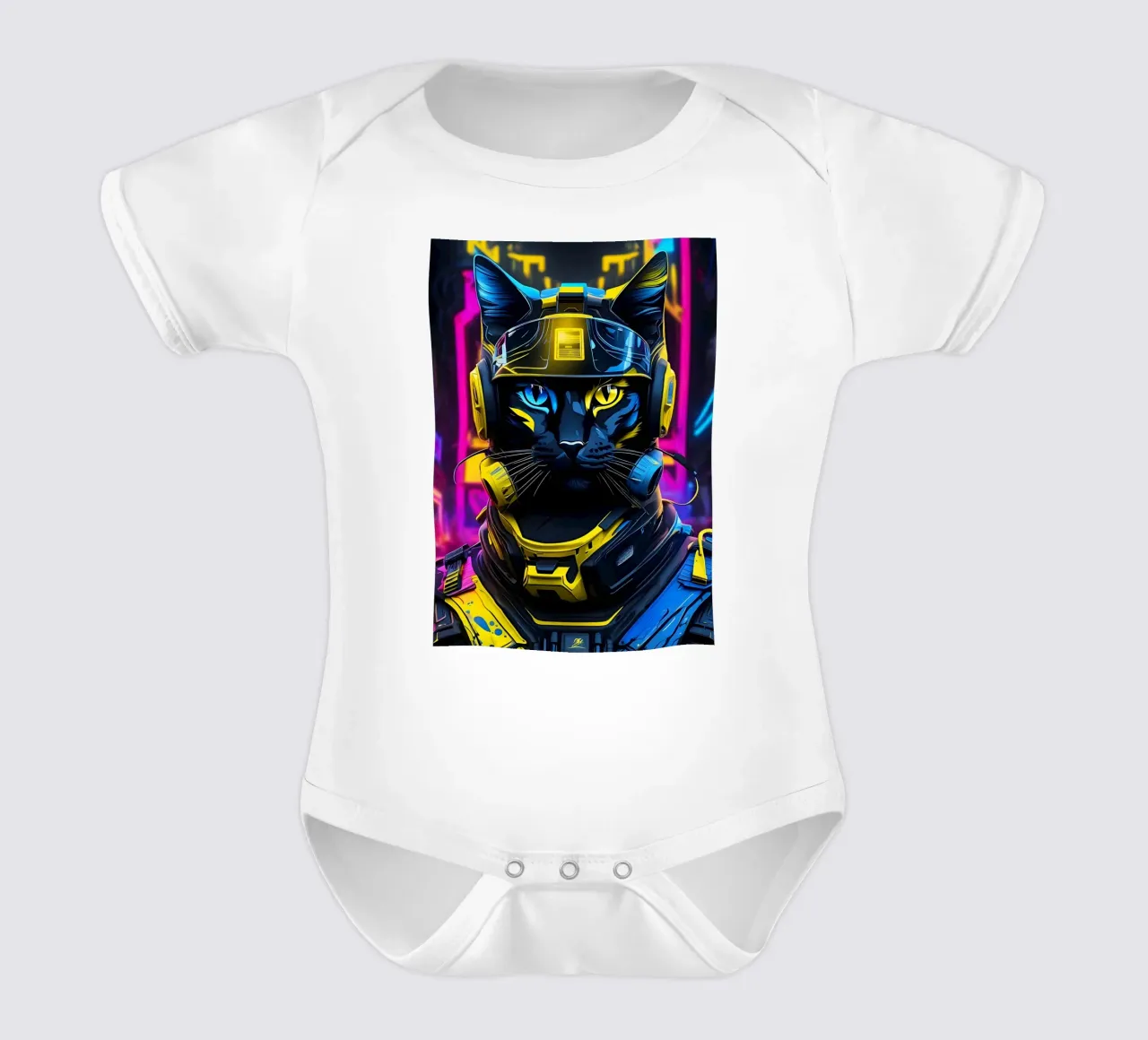 Chat soldat, néon, jaune-bleu body bébé de MakArena