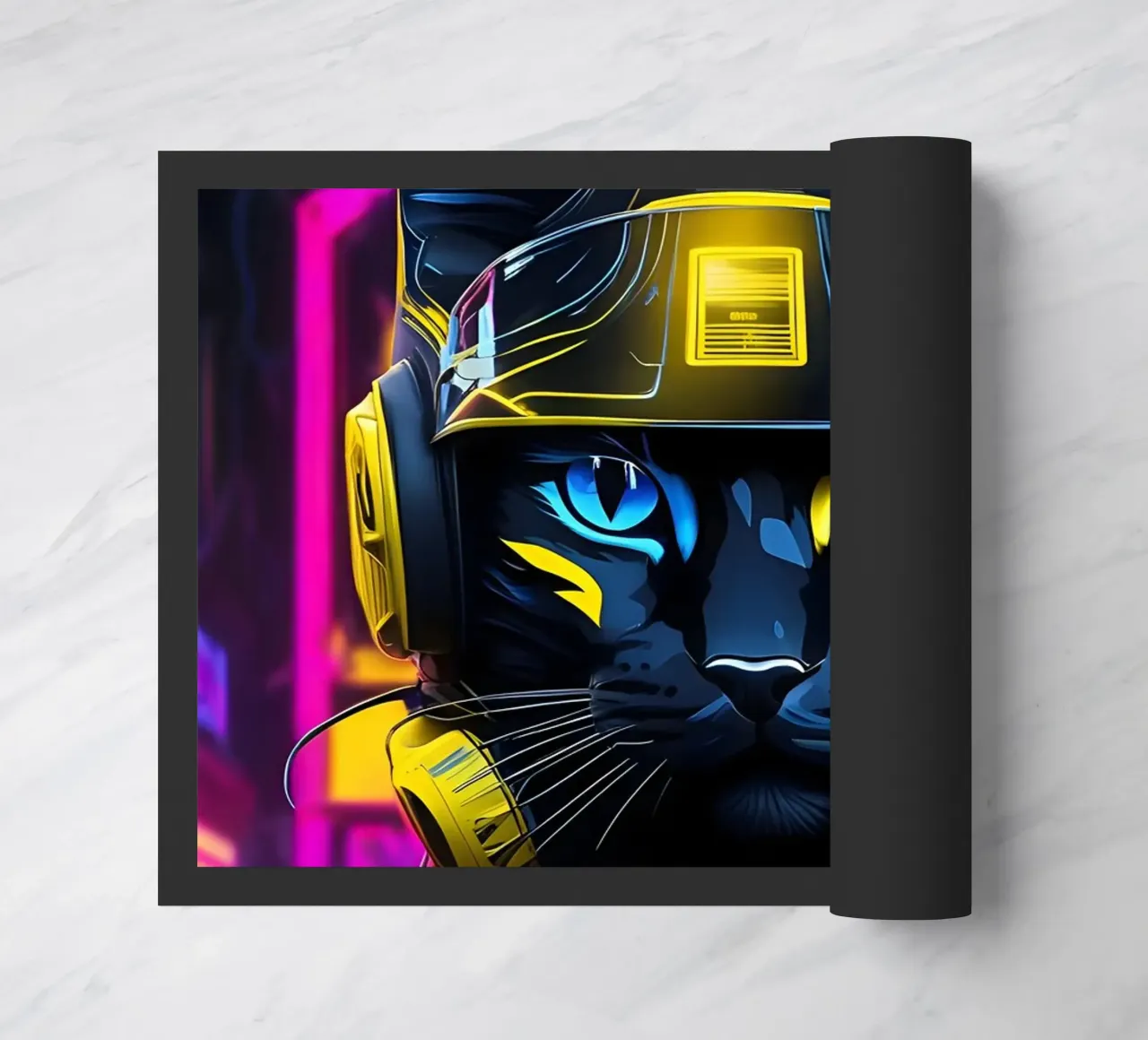 Chat soldat, néon, jaune-bleu paillasson de MakArena