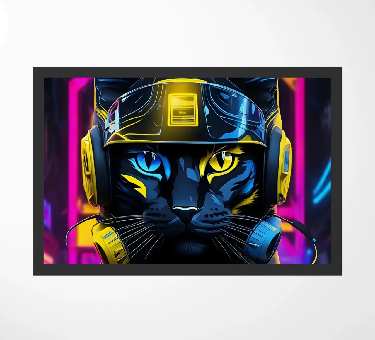 Chat soldat, néon, jaune-bleu paillasson de MakArena
