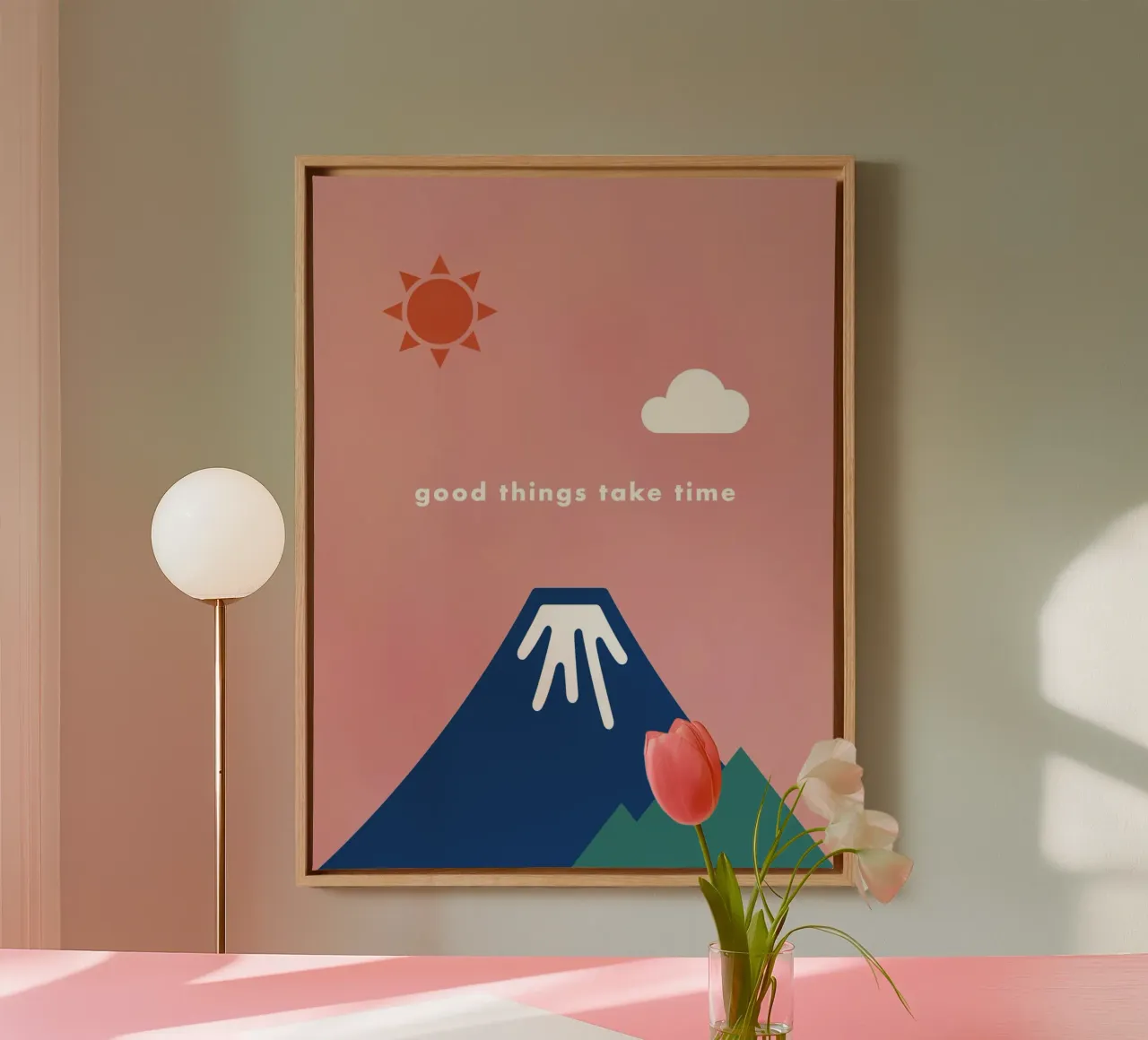 good things take time tela con Cornice a cassetta da natural neutral