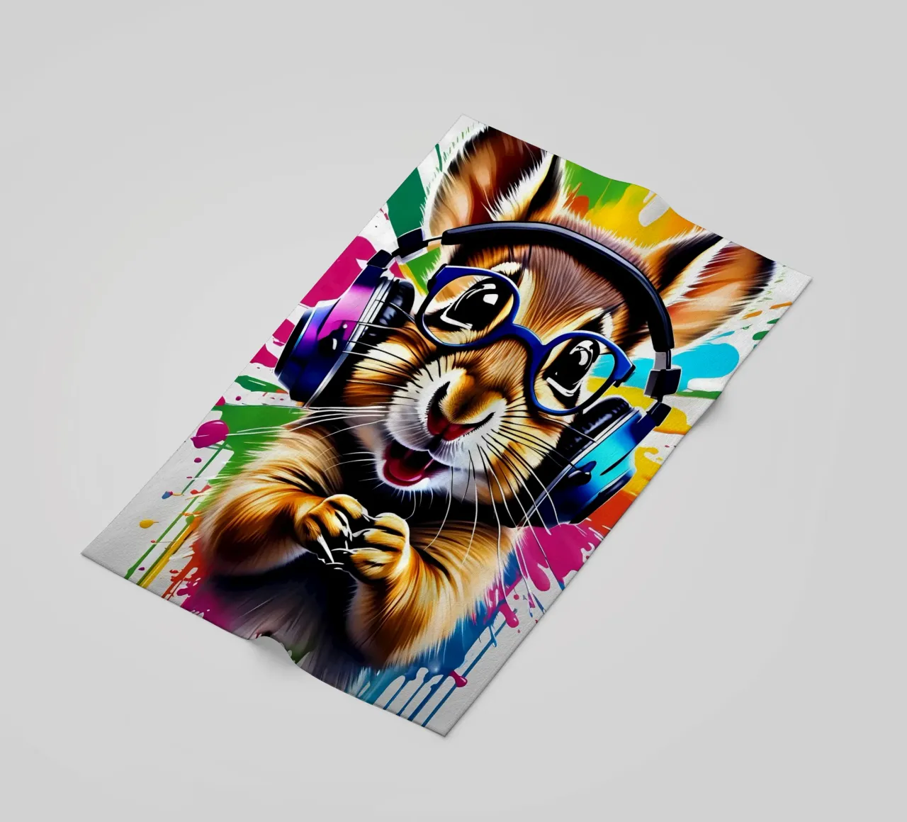 Chipmunk in cuffia, graffiti telo mare da MakArena