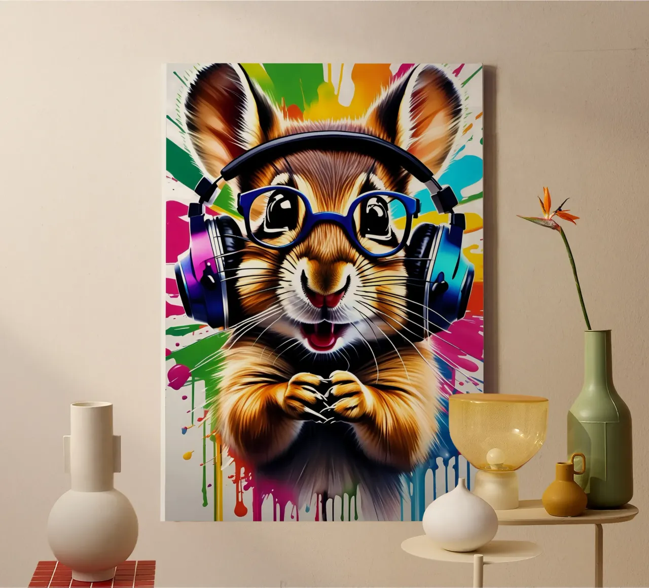 Chipmunk in cuffia, graffiti tela con Cornice a cassetta da MakArena
