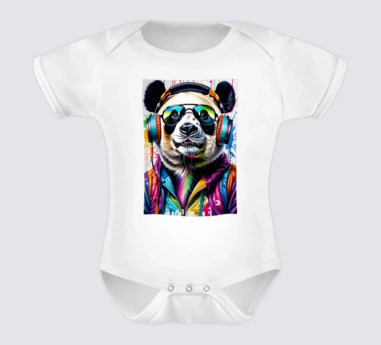 Panda con cuffie e occhiali body neonato maniche corte da MakArena