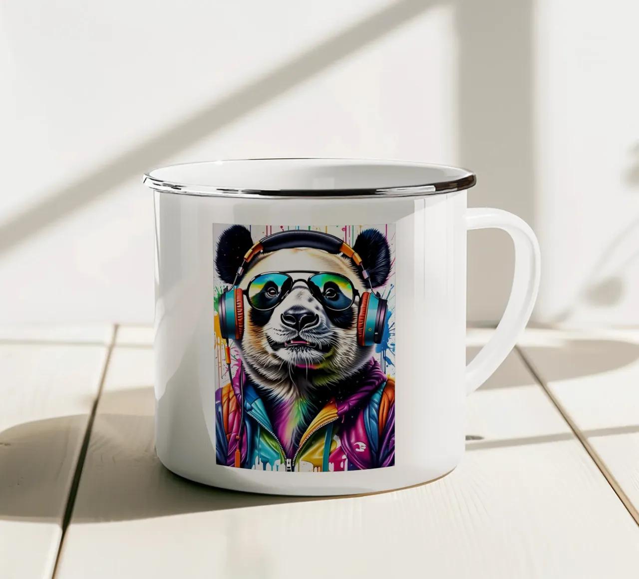 Panda con cuffie e occhiali tazza in smalto da MakArena