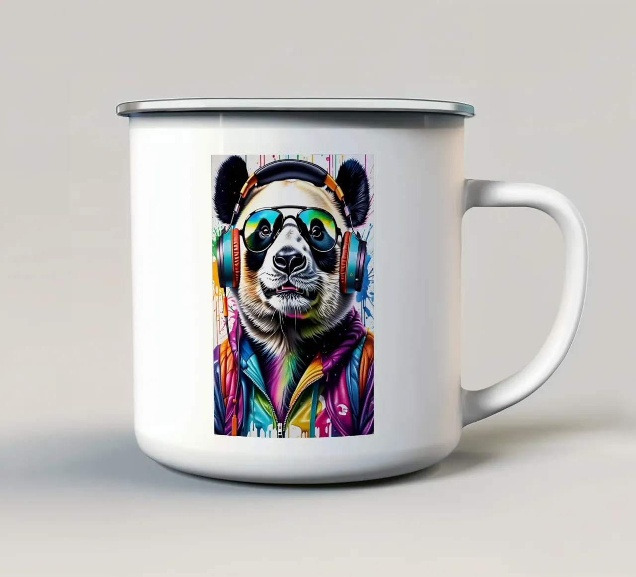 Panda con cuffie e occhiali tazza in smalto da MakArena