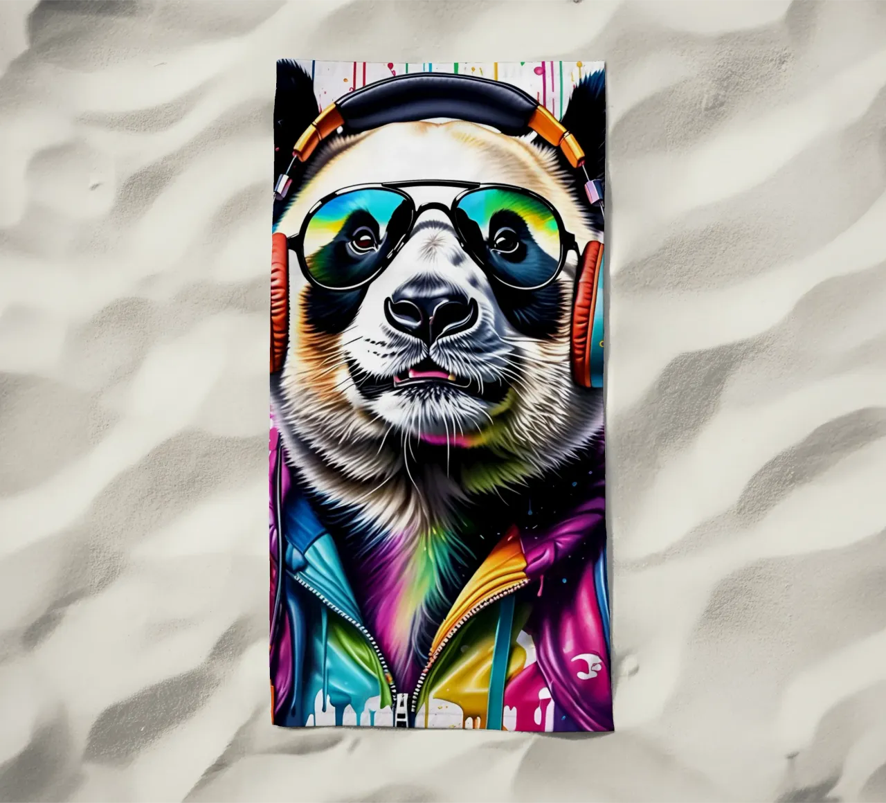 Panda con cuffie e occhiali telo mare da MakArena