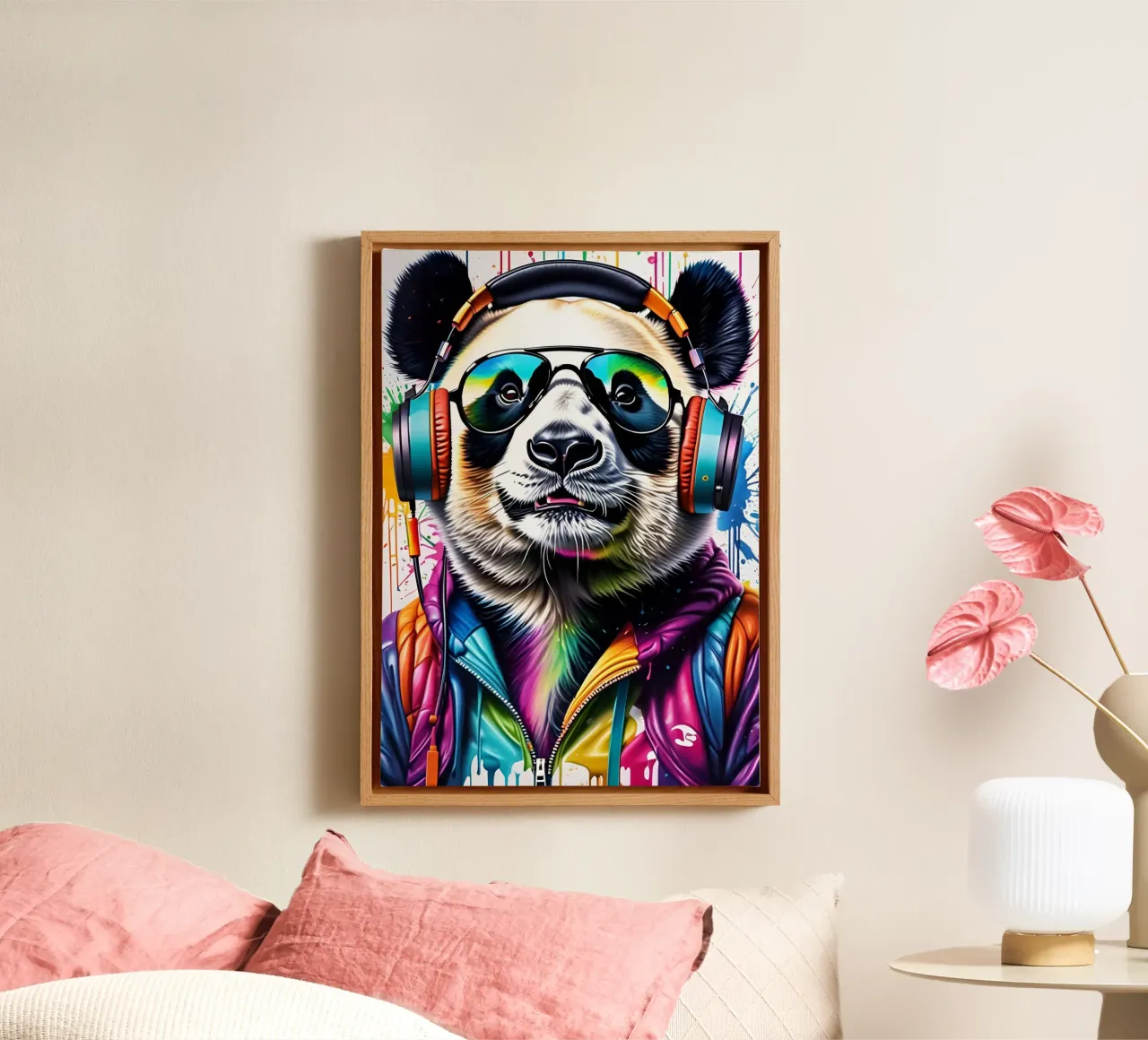 Panda con cuffie e occhiali tela con Cornice a cassetta da MakArena