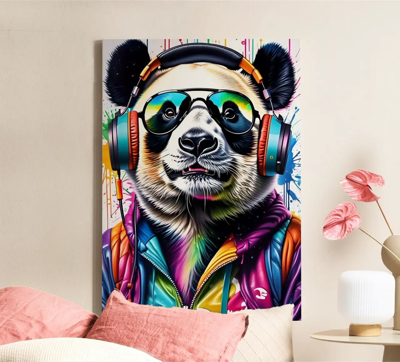 Panda con cuffie e occhiali tela con Cornice a cassetta da MakArena