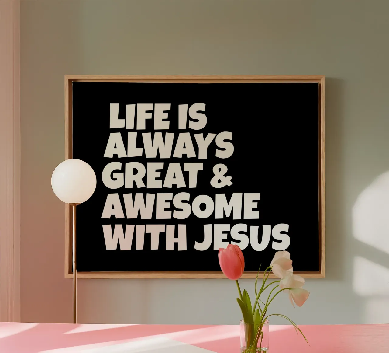 Life is always great and awesome with Jesus canvas met Baklijst van happieeagle