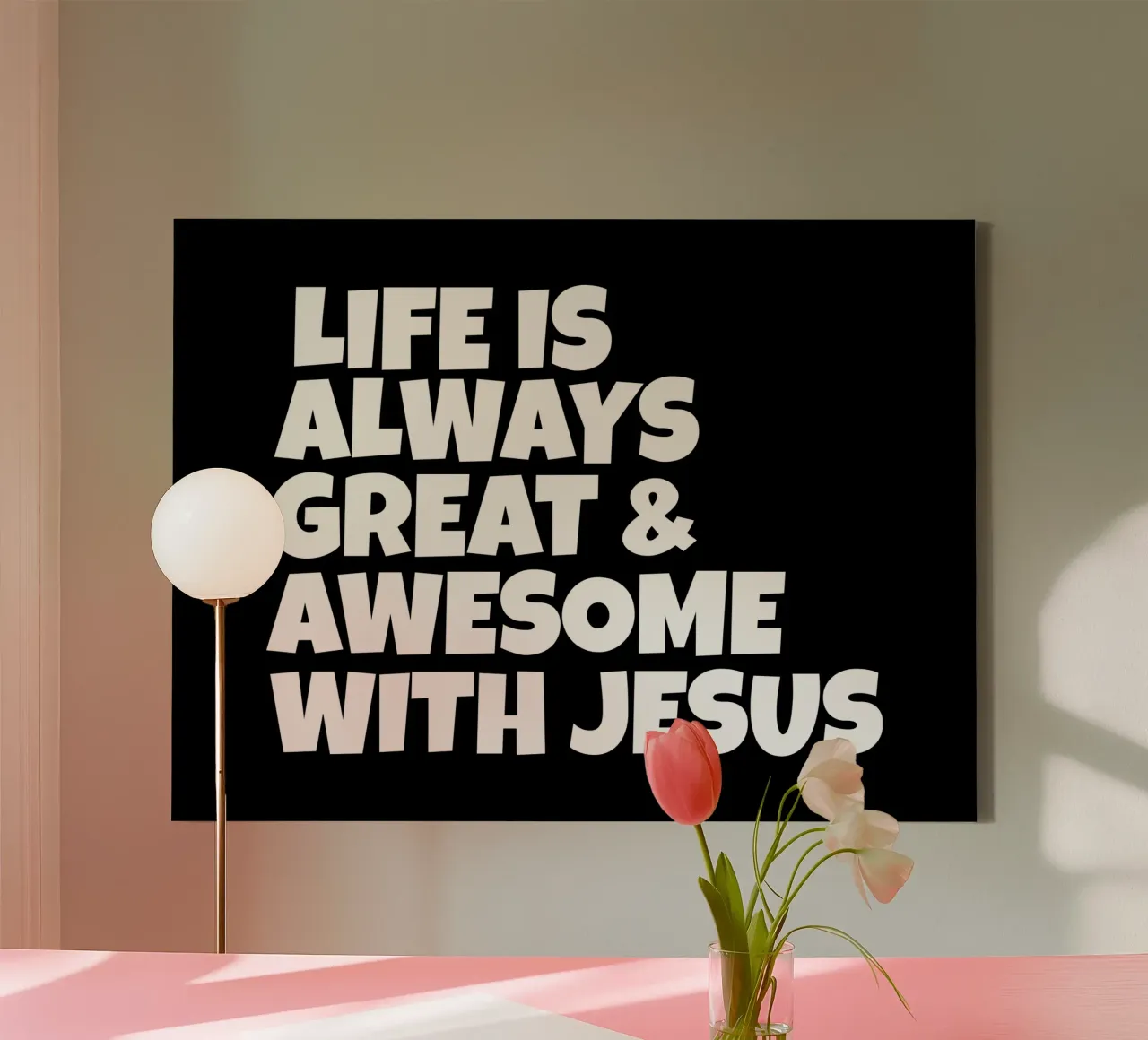 Life is always great and awesome with Jesus canvas met Baklijst van happieeagle
