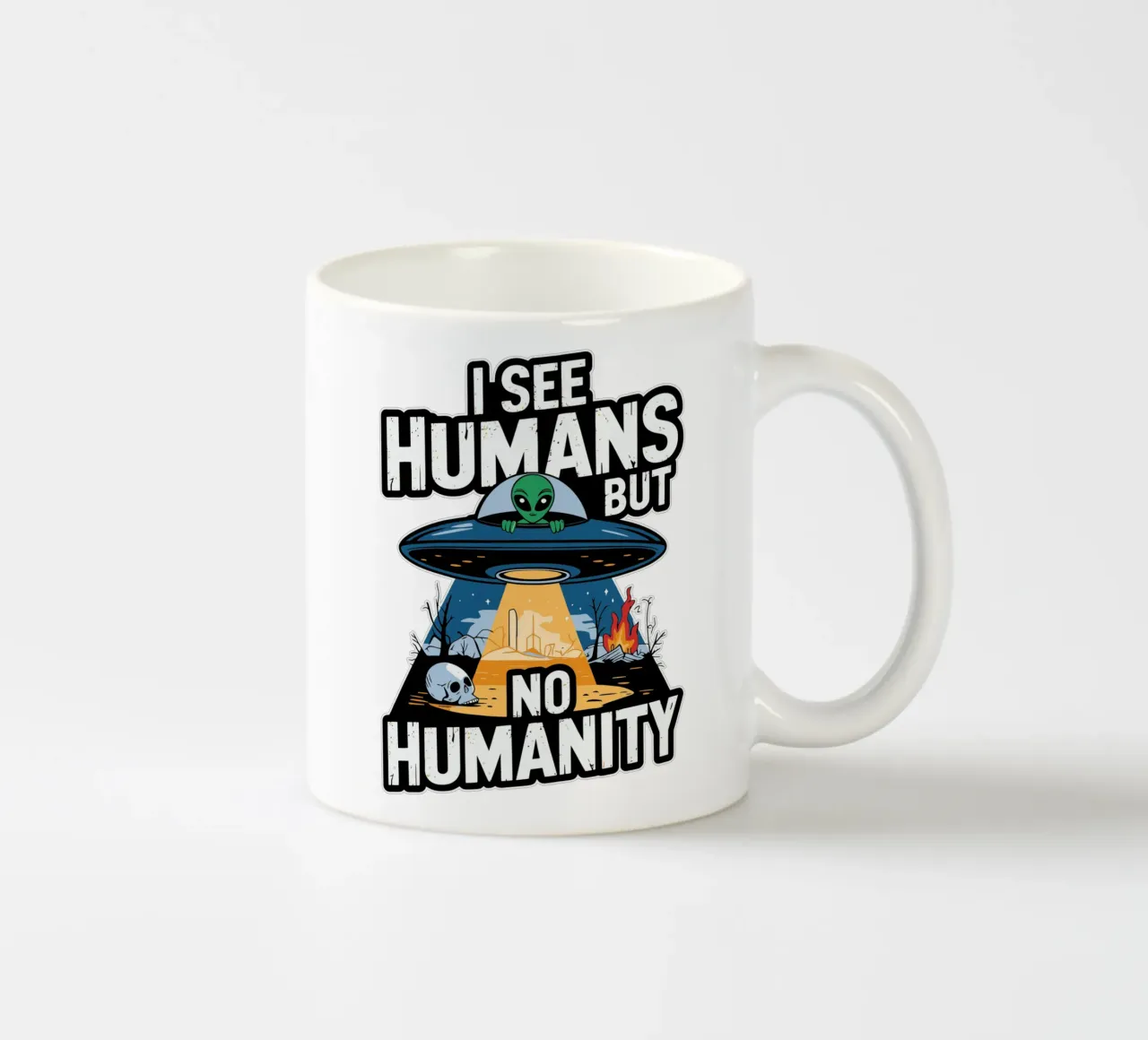 I see humans but no humanity ceramic mug by edsonramosart