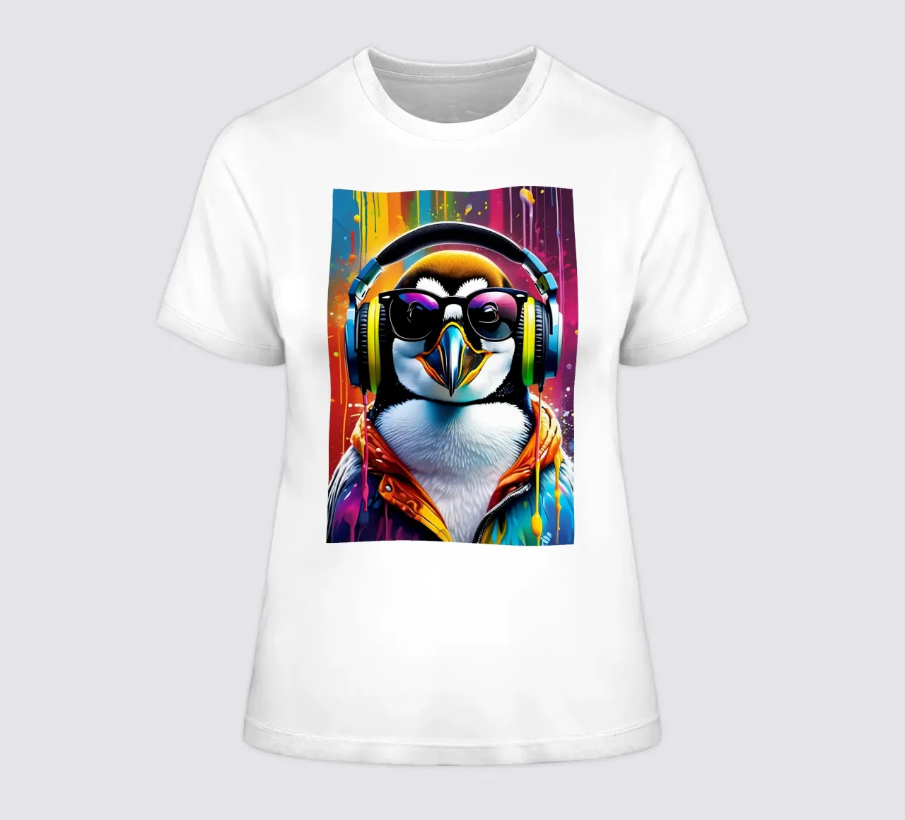 Le pingouin dans les écouteurs et les lunettes t-shirt ajusté pour femmes de MakArena