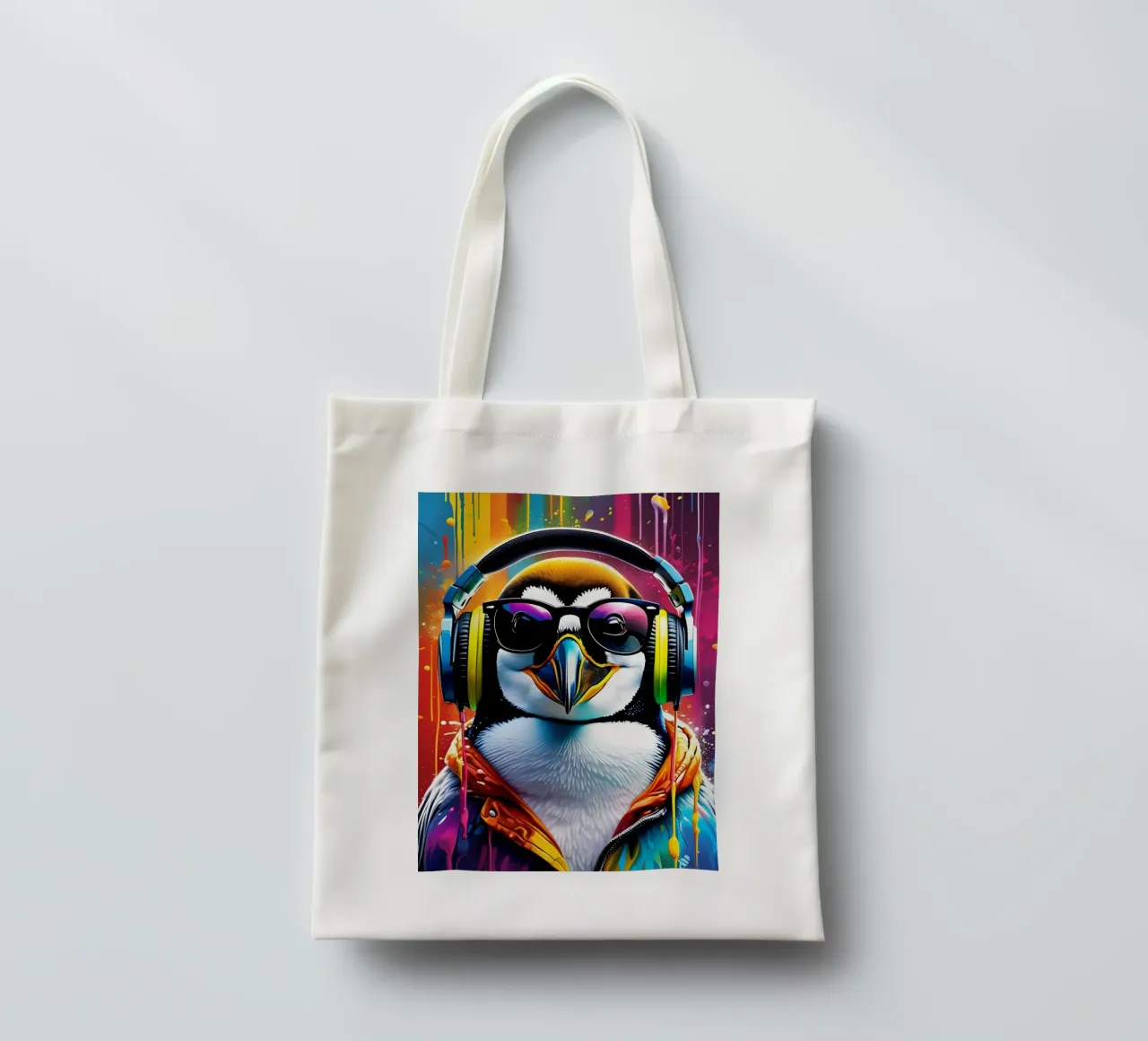 Pinguino con cuffie e occhiali borsa in juta da MakArena